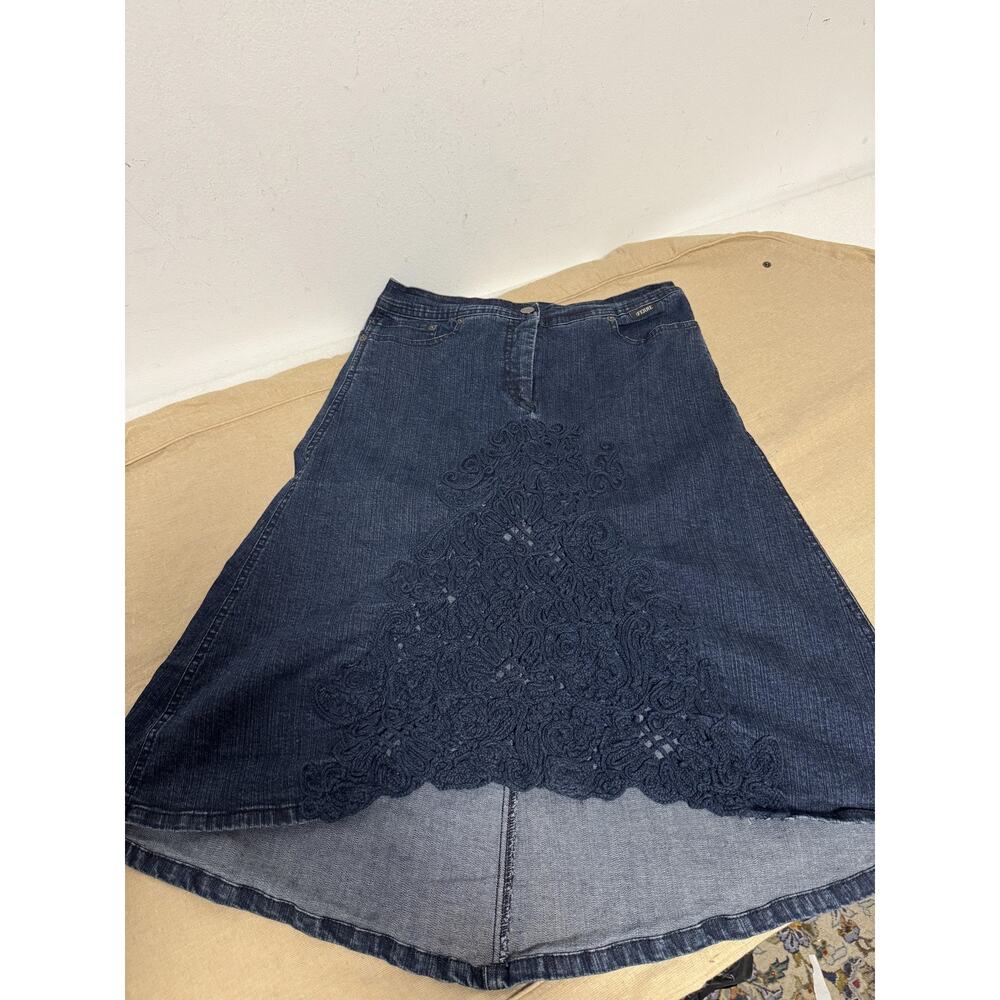 Ferre Jeans Skirt Womens 28/IT 42 Dark Denim A-Line Lace Embroidered Made Italy